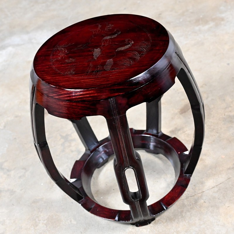 Mid 20th Century Chinoiserie Asian Rosewood Barrel Drum Table or Garden Stool