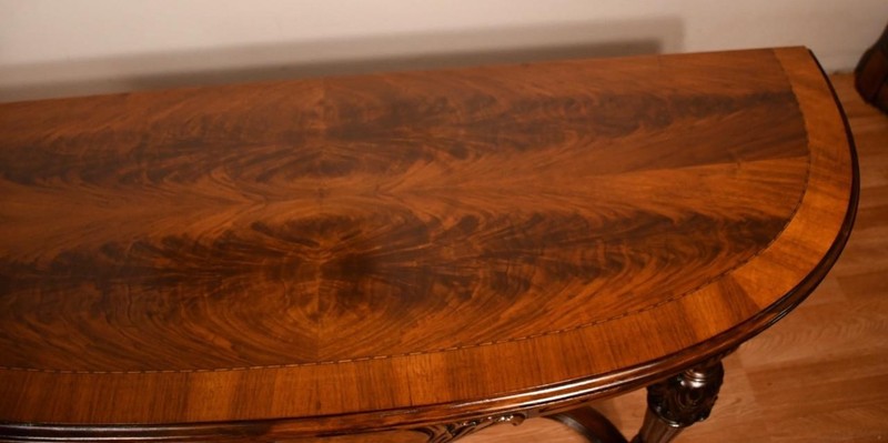 1920 Antique French Walnut & Crotch Mahogany Flip-top Console / Serving Table gallery