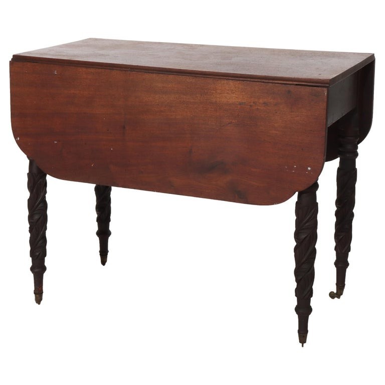 Antique Sheraton Carved Mahogany Drop Leaf Table C1830