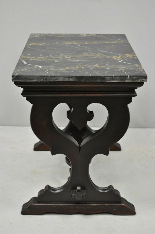 Antique Renaissance Style Carved Walnut Marble Top Side Table from Bloomingdales gallery