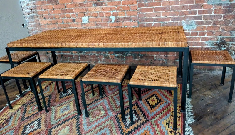 Midcentury Danny Ho Fong Iron & Cane Tiki Bar Dining Table w/6 Stools Tropi-Cal