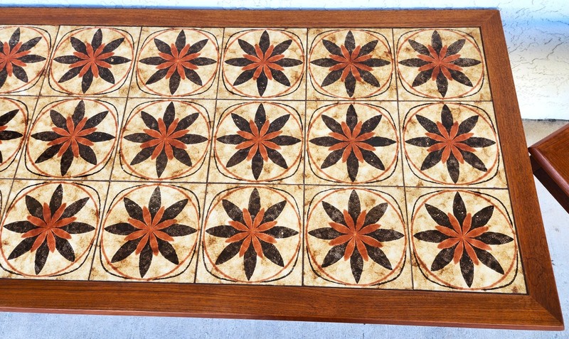 MCM Danish Teak & Tile Coffee & Side Tables 1960s Set of 3 gallery