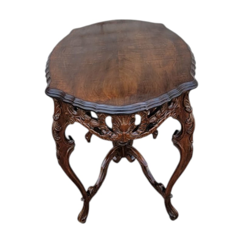 1930 Italian Walnut Center Table Bookmatch Top Hand Carved & Polished Mint gallery