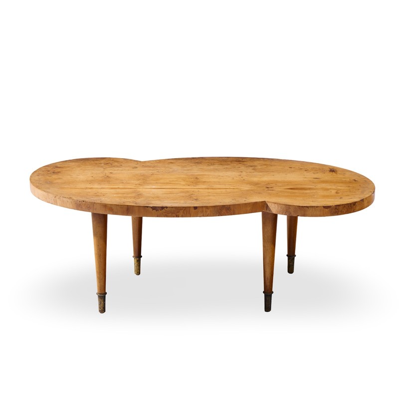 Tommi Parzinger Mid Century Free Form Mahogany and Brass Curved Coffee Table gallery