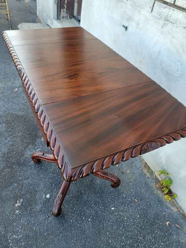 19 th century American Federal solid mahogany side/End table with 2 drawers gallery