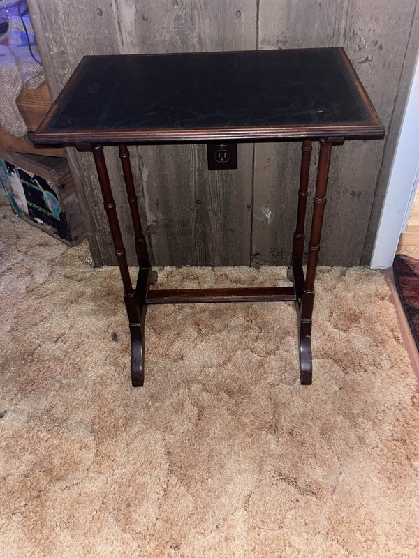 Edwardian Nesting Table W/ Original Black Leather, W/Gilt Tooling Still Visible