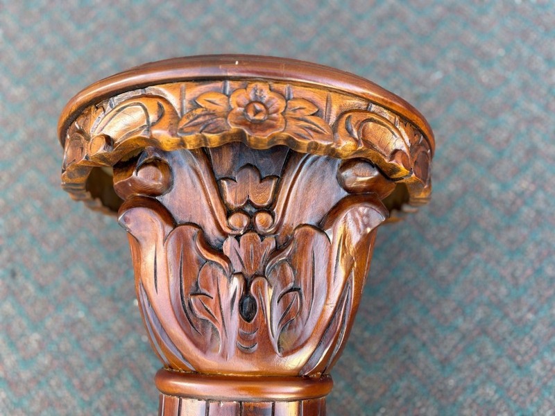 67416 Marble Top Decorative Pedestal with Carved Mahogany Column gallery