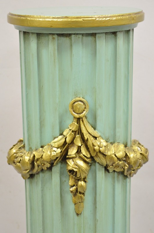 Italian Neoclassical French Empire Green & Gold Painted Wooden Column Pedestal gallery