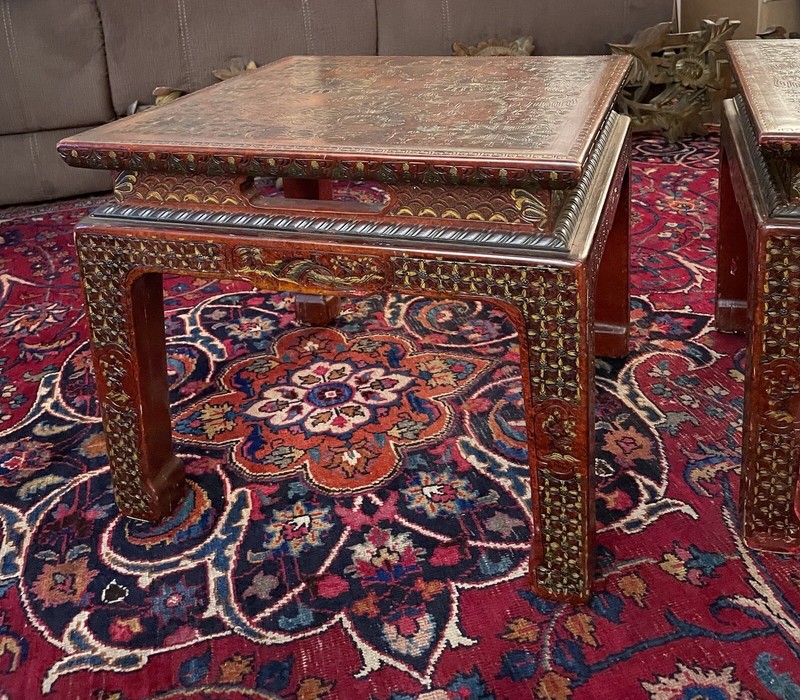 VINTAGE PAIR OF JOHN WIDICOMB Chinoiserie Painted Asian Inspired Side End Tables gallery
