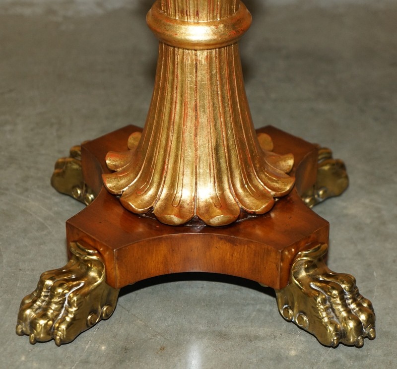 SUBLIME PAIR OF VINTAGE MARBLE TOPPED SIDE END TABLES SOLID BRASS LIONS PAW FEET gallery