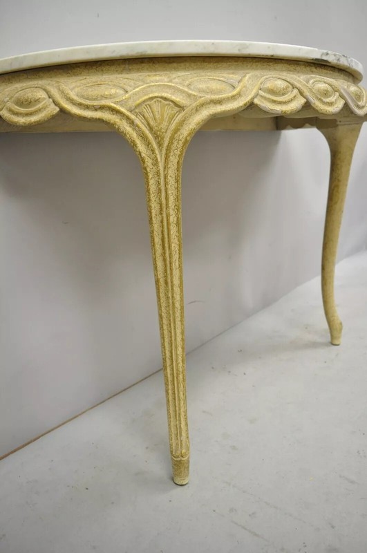 Italian Neoclassical Half Round Demilune Marble Top Ribbon Carved Console Table gallery