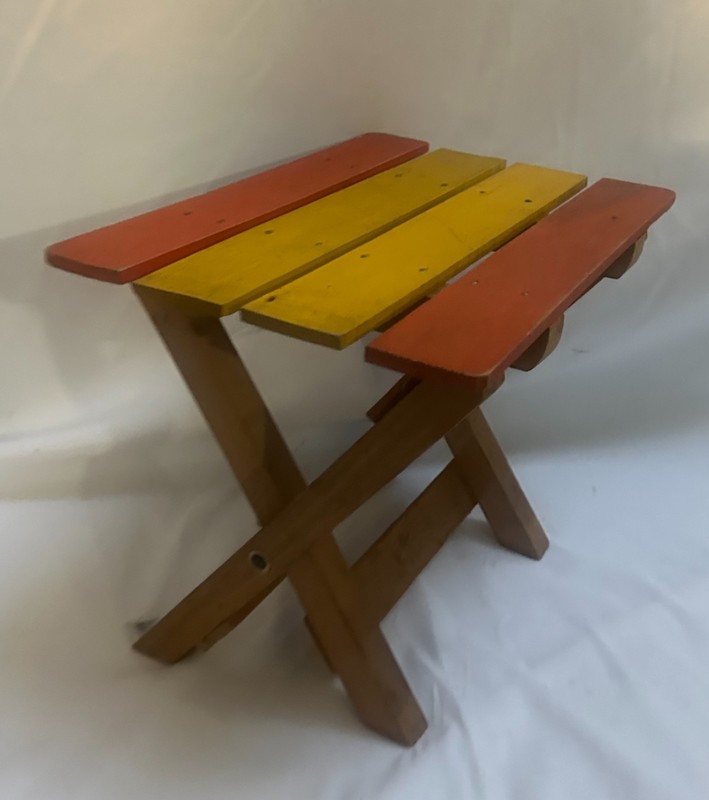 Vintage Slatted Top Wooden Folding Table Child's Farmhouse Primitive 8x12" gallery