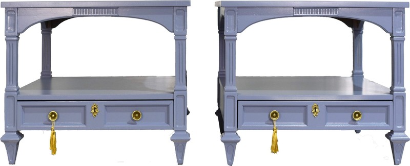 Mid Century Transitional Side Tables by American of Martinsville in Blue Newly P