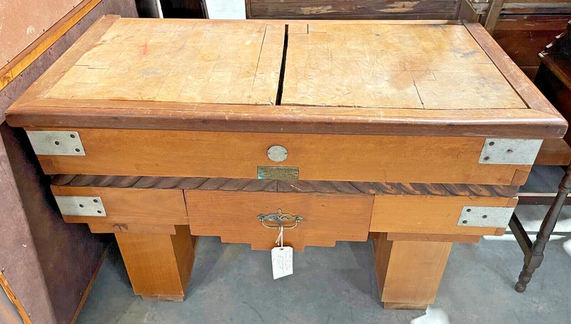Maple Art Deco Butcher Block Table w/ Drawer