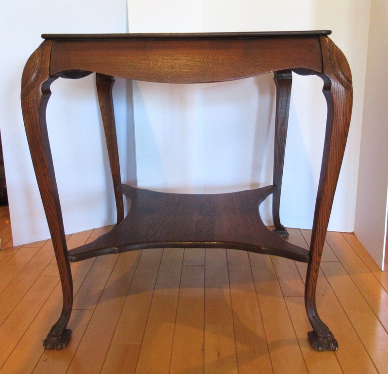 Antique Tiger Oak Parlor Table 29" Tall 24" Square Shelf Claw Feet PICK UP ONLY! gallery