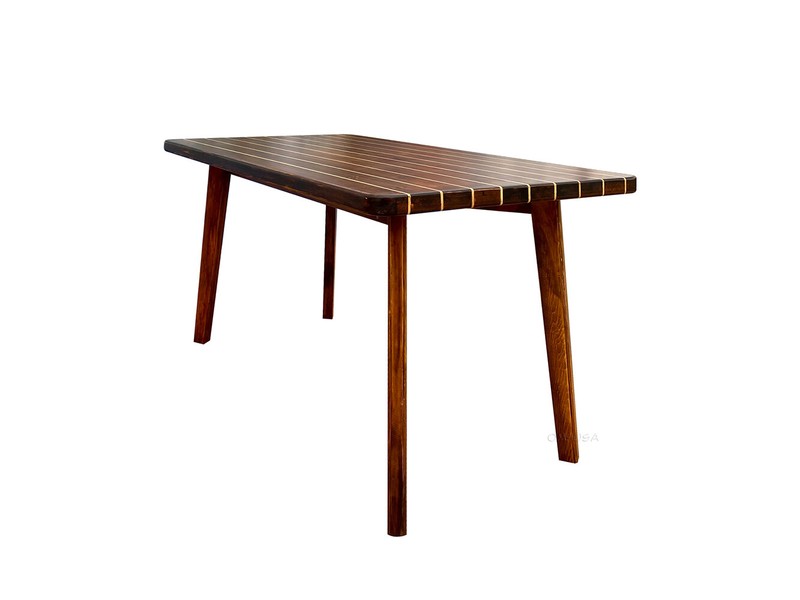 Nautical Solid Yellow Cedar Wood Table With Inlay Yellow Stripes Medium Size gallery