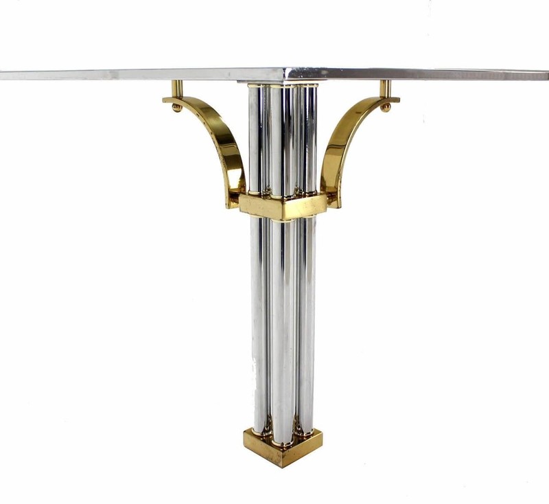 Large Square Italian Mid Century Modern Brass Chrome Glass Top Coffee Table MINT gallery