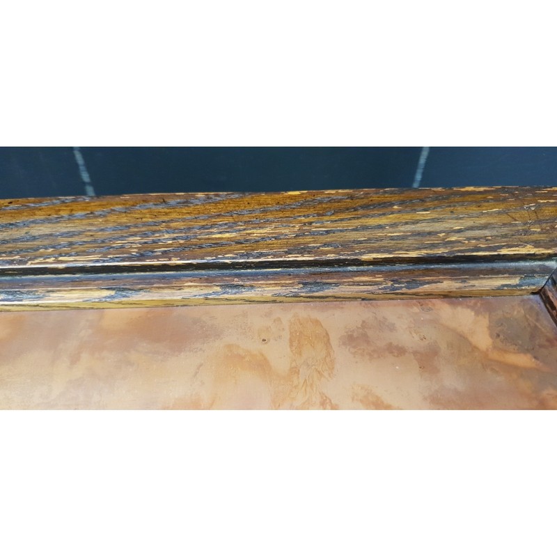 60s Oak Faux Bamboo Side Table Chinoiserie Regency Tortoiseshell Copper 17"T gallery