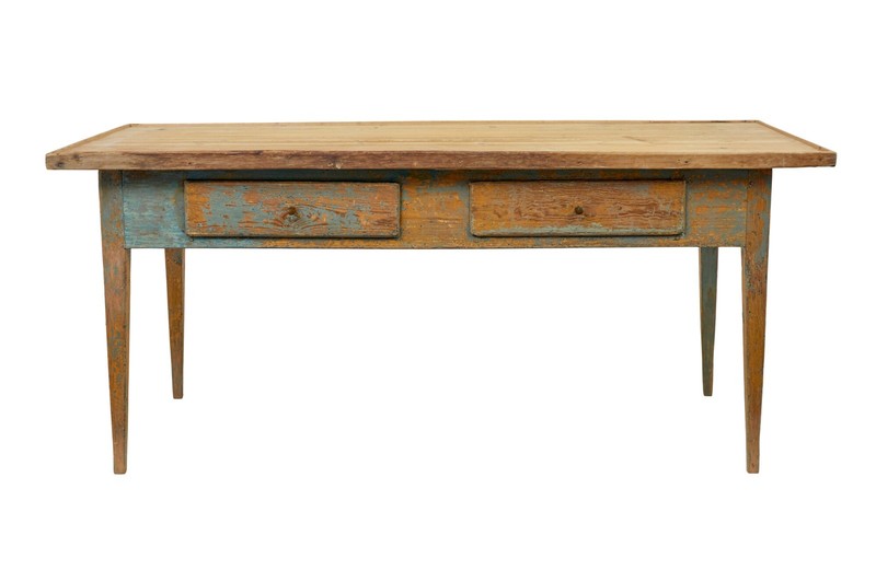 MID 19TH CENTURY ORIGINAL PAINT SWEDISH PINE BAKERS TABLE gallery