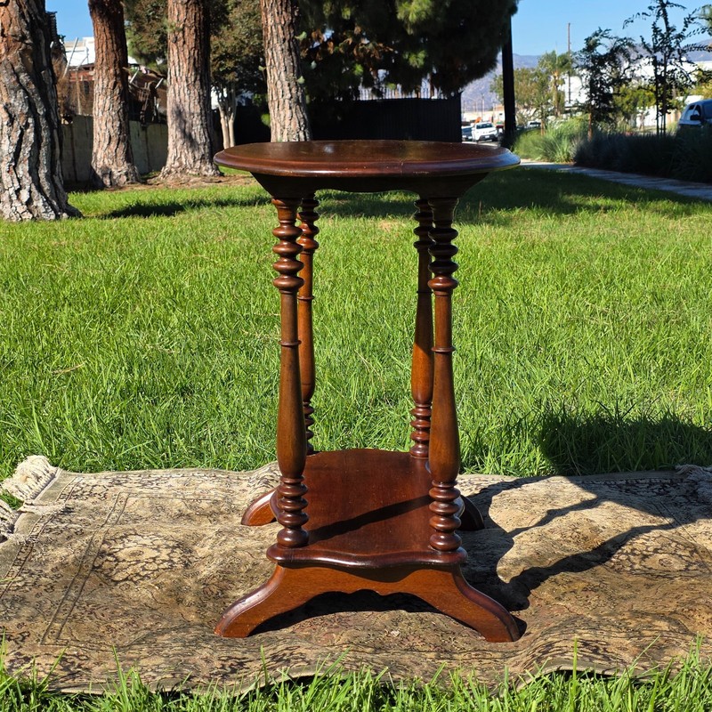 Antique Turned Bobbin Legs, 2 Tier, Parlor Side Table, Solid Wood gallery