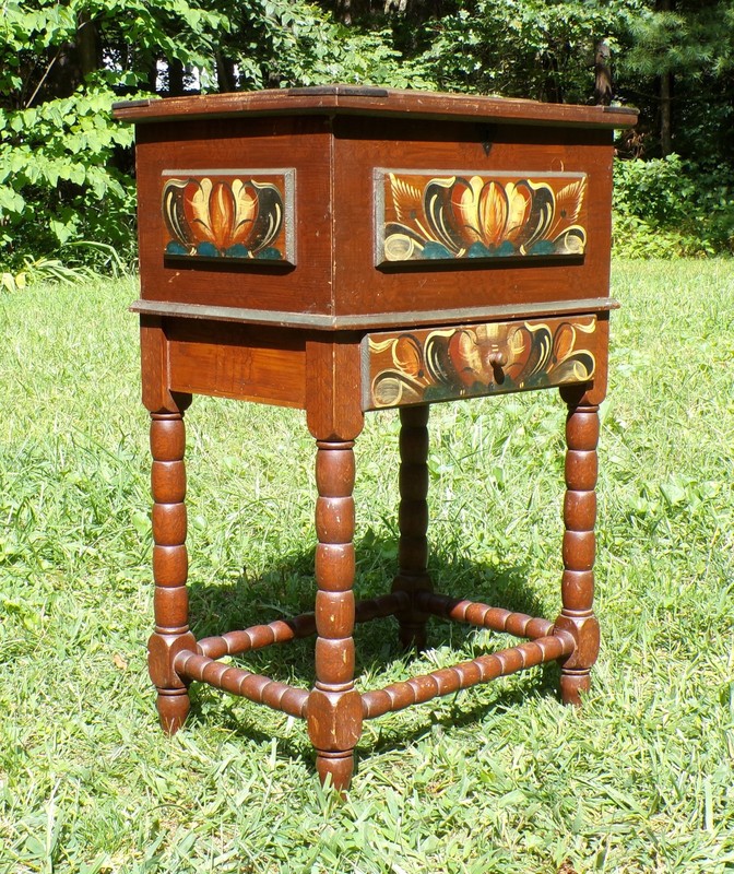 Vintage Swedish Sewing Table Syskrin Scandinavian Folk Art Kurbits Nightstand gallery