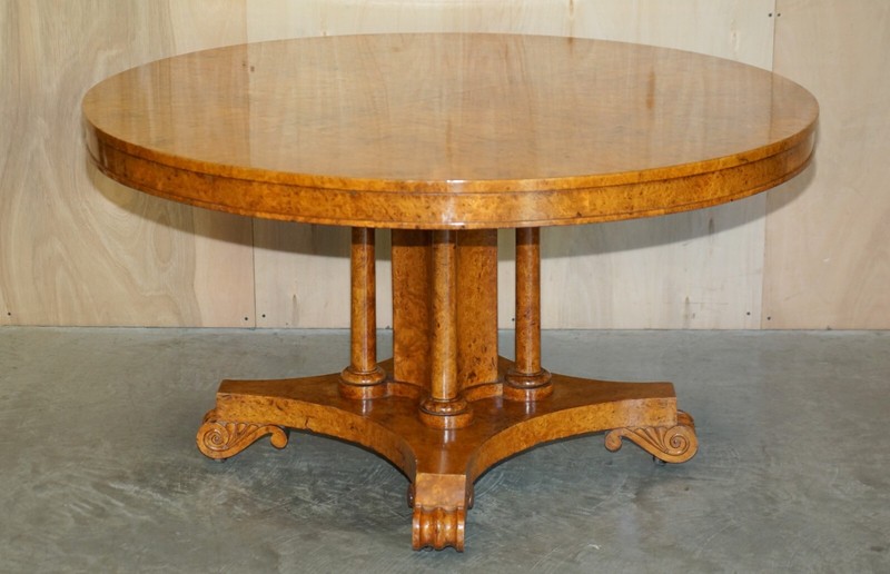 EXQUISITE IMPORTANT BURR WALNUT TILT TOP DINING OCCASIONAL TABLE STUNNING BASE gallery