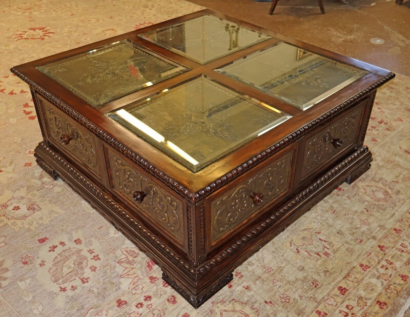 Large Maitland Smith Copper And Distressed Mahogany Coffee Table gallery