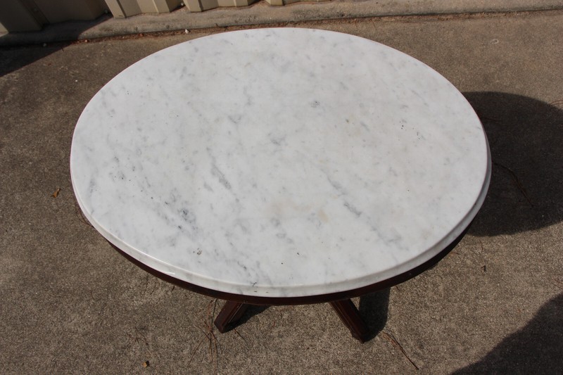 Fancy Walnut Victorian Renaissance Revival Oval Marble Top Table ~ Ca.1870 gallery