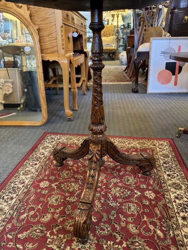 Vintage Maitland Smith Hexagonal Table with Embossed Leather Top and Tripod Feet gallery