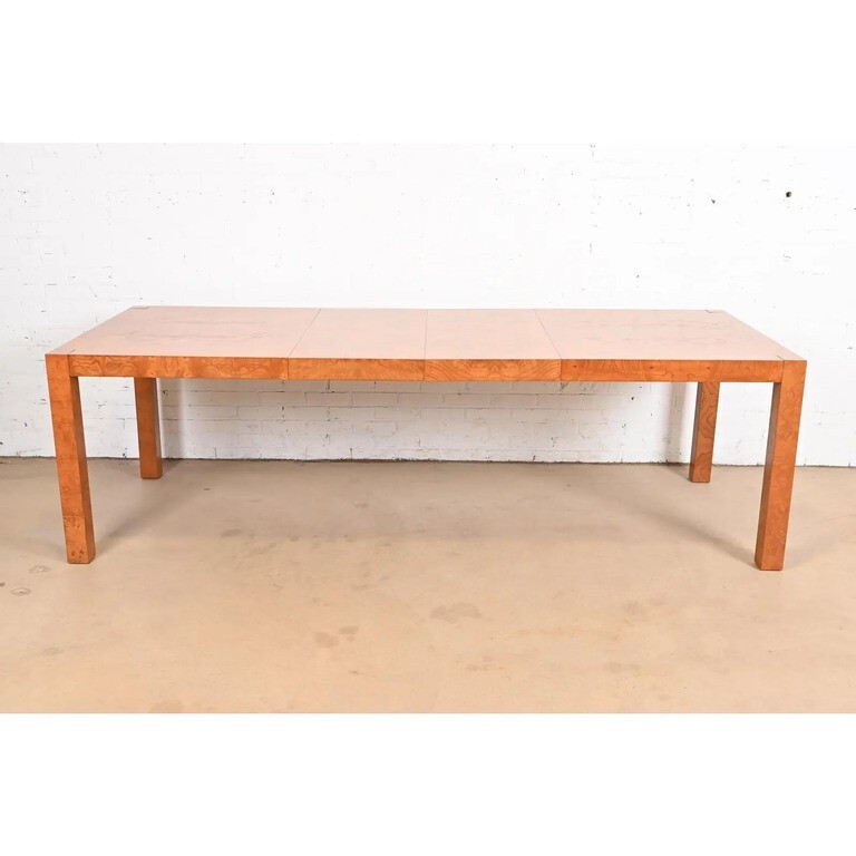 Milo Baughman Style Burl Wood Parsons Dining Table by Lane, Newly Refinished gallery