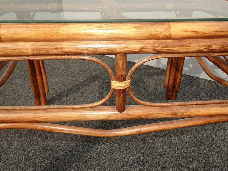 Vintage Mid Century Modern Bamboo Rattan End Table Tiki Palm Beach Style gallery