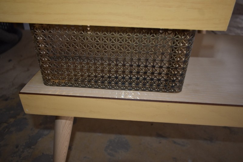 Pair Mid Century Modern Step End Tables Brass Lattice Two Tier Atomic Nightstand gallery