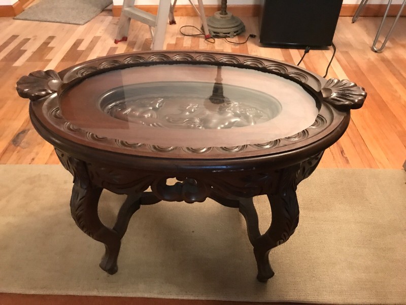 Oval Removable Glass Top Serving Tray Coffee Table Carved