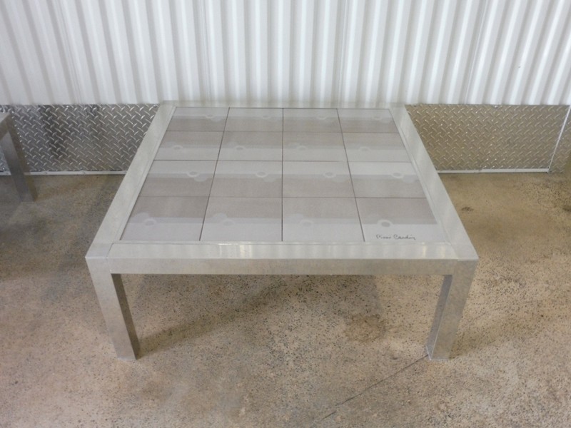 70'S SIGNED PIERRE CARDIN ALUMINUM TILE TOP COFFEE TABLE W MOD DESIGN
