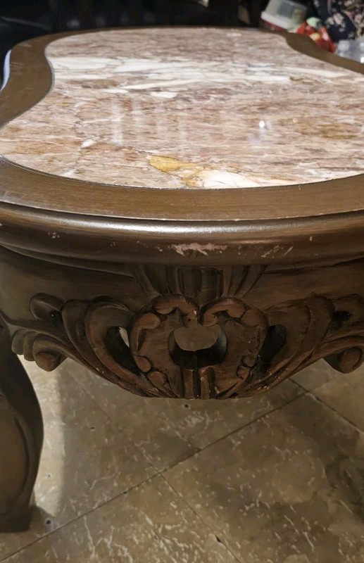 Antique Victorian French 40" W Kidney Rose Marble Inset Top Coffee Table -SHIPS! gallery