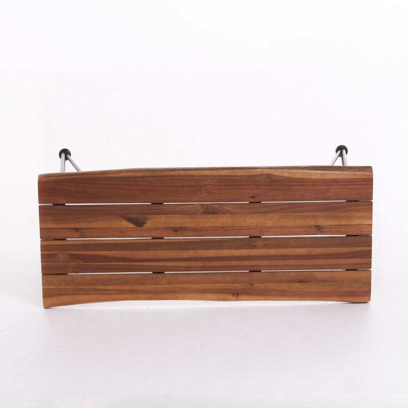 Outdoor Coffee Table Acacia Wood Teak Finish Iron Legs For Patio Yard Decor NEW gallery