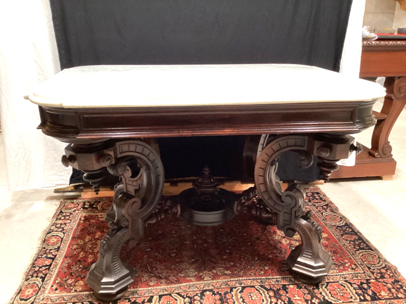 Antique victorian Rosewood marble top table lg RARE 19th c attrib ROUX or MEEKS gallery