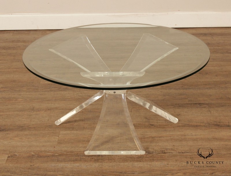 Post Modern Round Glass Top Acrylic Base Butterfly Coffee Table gallery