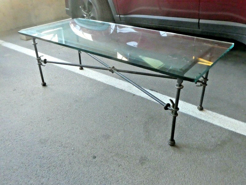 VINTAGE HOMMAGE TO GIACOMETTI SCULPTURAL IRON COFFEE TABLE gallery