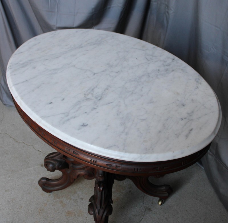 Antique Victorian Marble Top Table Oval Shape Made by Brooks Furniture gallery