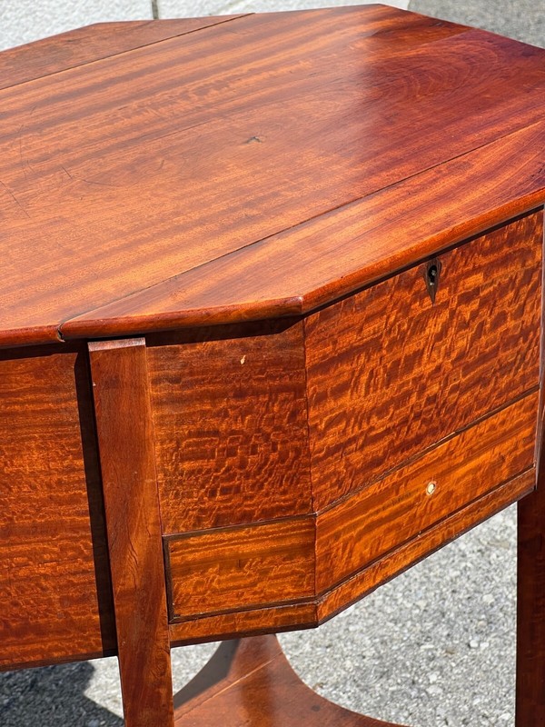 Antique Burl Wood Satinwood Work Table Lift Lid Sewing Stand 1810 gallery