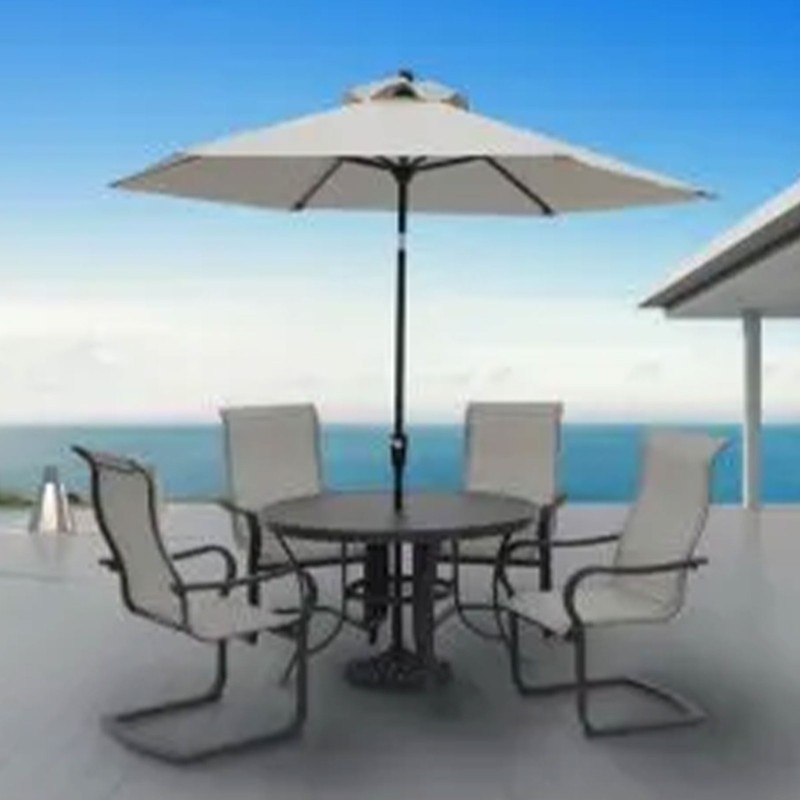 Four Seasons Courtyard Palermo Slat Top Dining Table with Umbrella Hole, Gray gallery