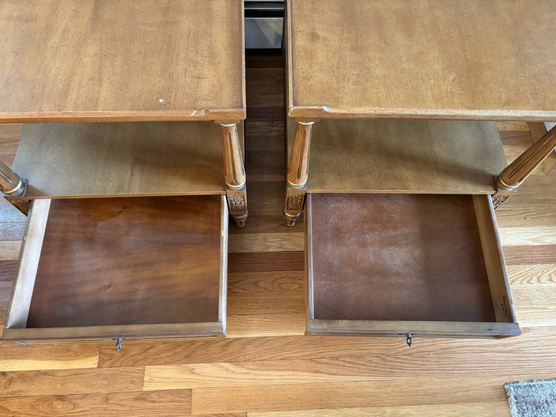 Antique Vintage French Regency Henredon Solid Wood Side Tables Set of 2 gallery