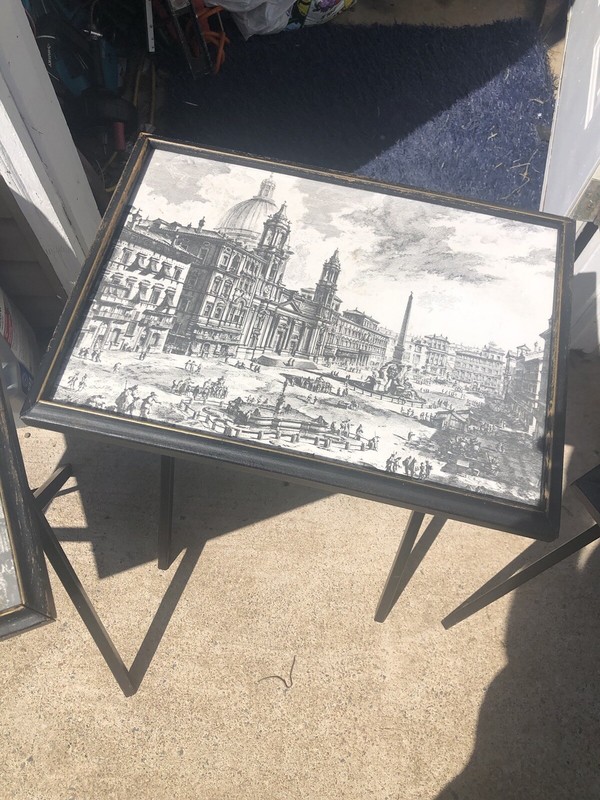 Artex Set Of 3 ￼Mid-Century Black Folding Tray Tables, Piranesi Style gallery