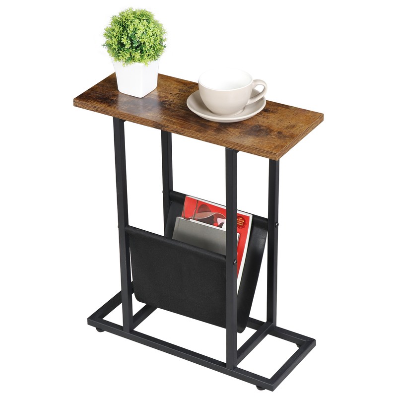 Set of 2 Side Tables with Magazine Holder Narrow End Table for Small Space Brown gallery