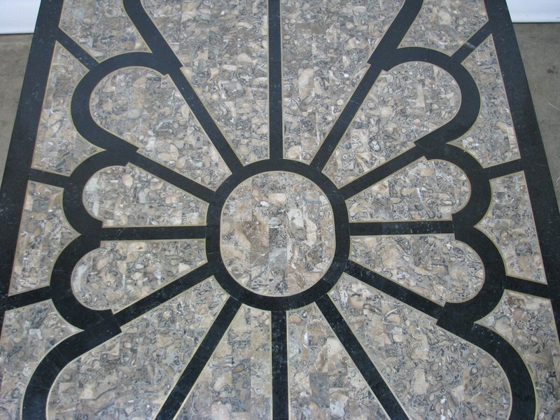Maitland-Smith 72" Dining Table Tessellated Fossil Stone w/ Inlay Triangle Base gallery