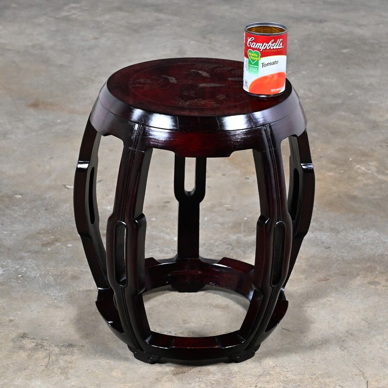 Mid 20th Century Chinoiserie Asian Rosewood Barrel Drum Table or Garden Stool gallery