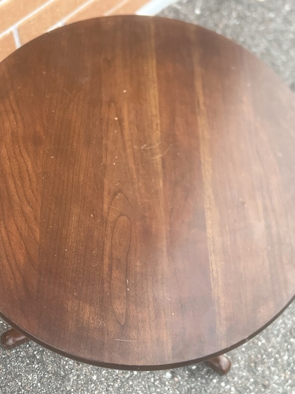 Vintage Mahogany Tripod Beveled Edge Round Top Wine / Side Table Free Shipping gallery