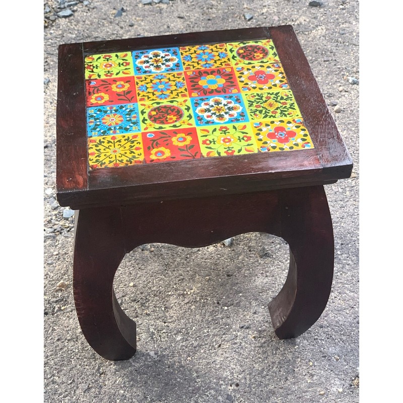 Beautiful Wooden Table Ceramic Tiles Fitted Bedside Table Festival Decor Gift