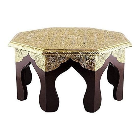 Decorative Bajot Chowki Handcrafted 35.56cm Design Bajot Pooja Mandir Stool